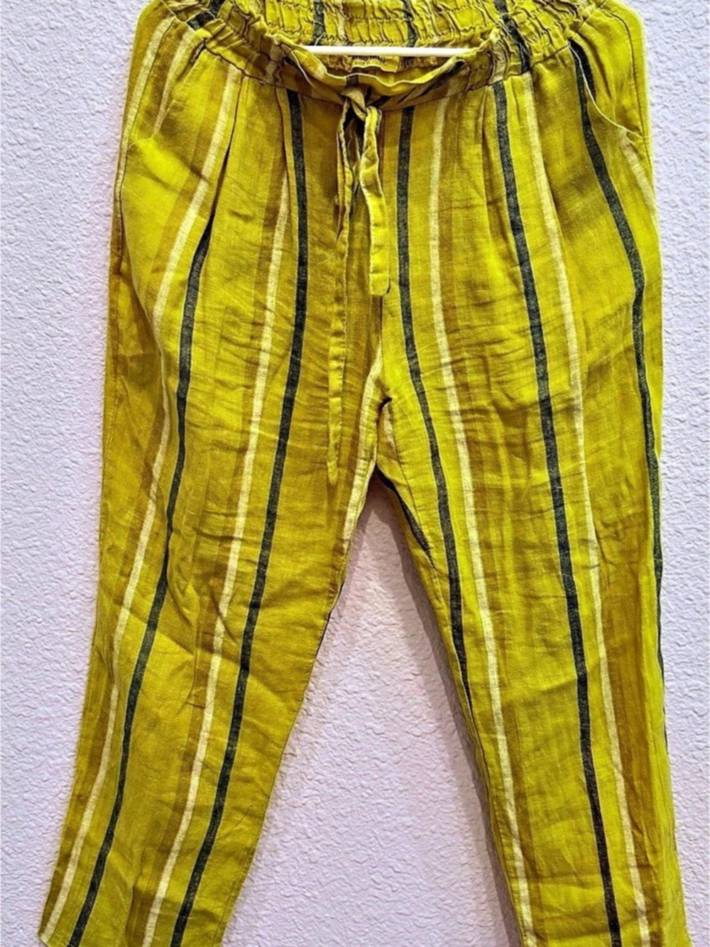 Meo Meli Striped Linen Ankle Pants in Yellow